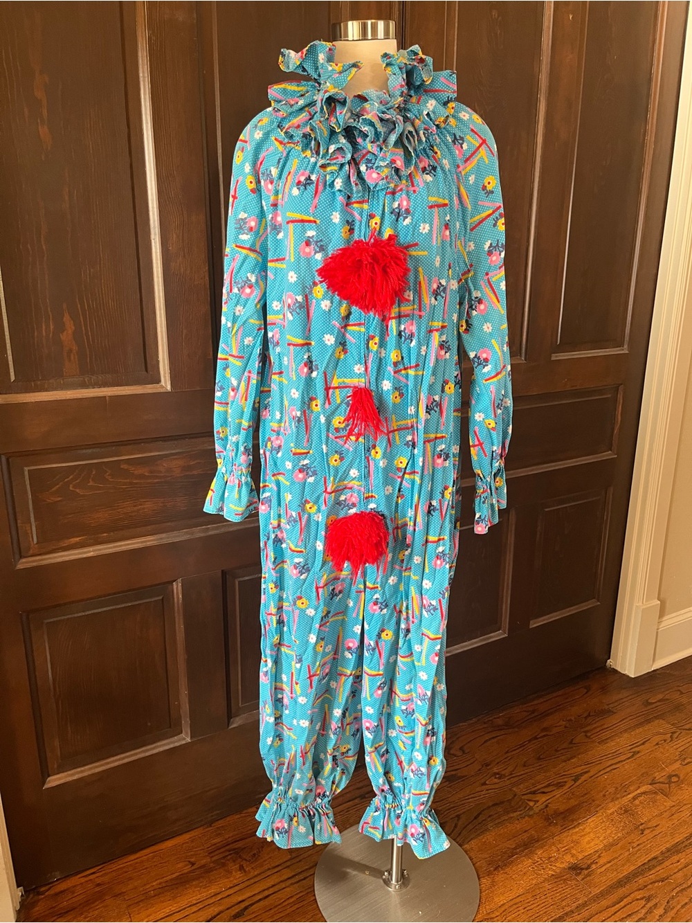 Vintage 70s 80s Clown Costume Handmade Blue Polka Dot 2 Piece Adult Unisex M-XL - Picture 7 of 7
